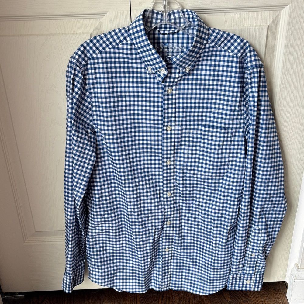 Vineyard Vines on the go performance gingham Blue Checkered Men's button down SM